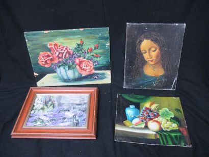 null Lot including 3 oils on isorel and one on framed canvas. From 27 to 33 cm