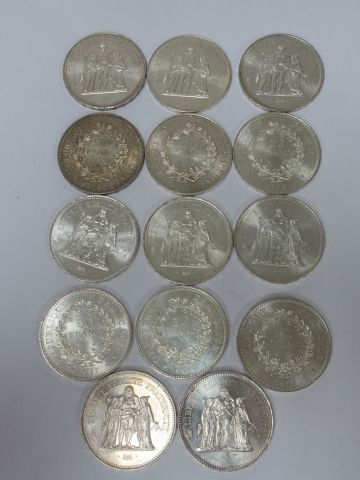 null FRANCE Lot de 14 pièces de 50 francs Hercule, circa 1970. Poids : 416 g