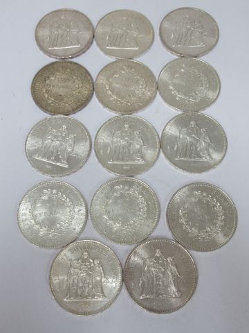 null FRANCE Lot de 14 pièces de 50 francs Hercule, circa 1970. Poids : 416 g