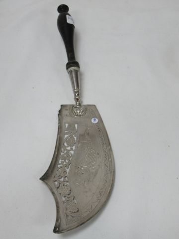 null Silver fish shovel (Viellard, MO: Jean-Baptiste Harleux), blackened wooden handle....