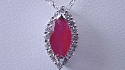 null Necklace in 18 kt white gold set with a certified natural marquise cut ruby...