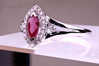 null Ring with 0.45 carat certified marquise cut natural ruby and surrounded by 20...