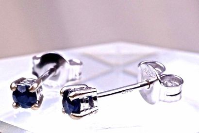 null Ear studs in 18 kt white gold set with 2 round and transparent natural sapphires...