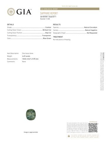 null Important faceted green sapphire on paper.
Accompanied by a GIA certificate...
