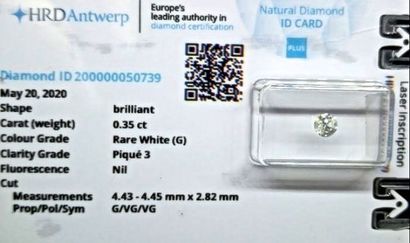 null Exceptionnel Diamant naturel de 0,35 carat certifié par le laboratoire H.R.D,/Anvers,...