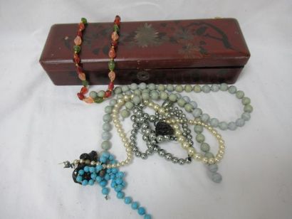 null Lot including a necklace and pieces of costume jewellery. In a japanese box...