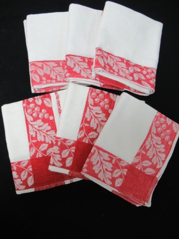null Suite de 6 serviettes de table en coton damassé blanc et rouge. 64 x 55 cm ...