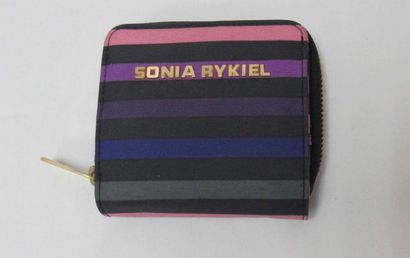 null Sonia RYKIEL Porte-monnaie en tissu rayé. 10 x 10 cm TBE