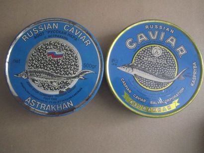 null Amusing set of 12 old caviar tins in enamelled sheet metal