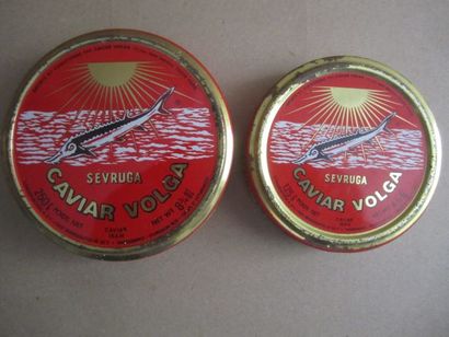 null Amusing set of 12 old caviar tins in enamelled sheet metal