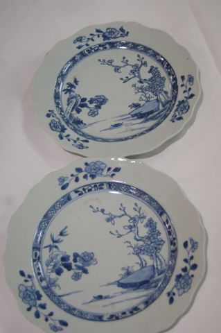 null CHINA Pair of blue porcelain plates with landscape decoration. 19th century....