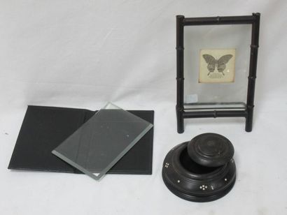null Set includes 2 photo frames and a blackened wooden box with bone inlaid decoration....