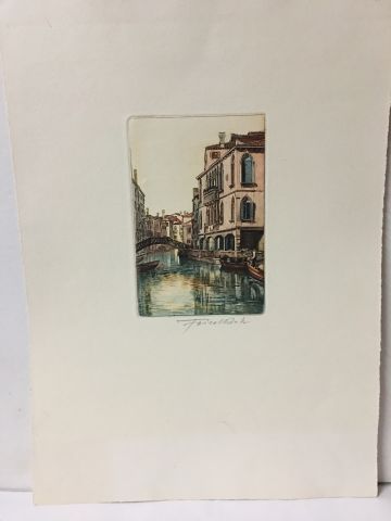 null Lithographie en couleur figurant une vue de Venise, signée au crayon sur la...