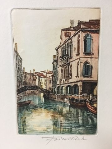 null Lithographie en couleur figurant une vue de Venise, signée au crayon sur la...
