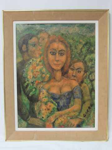 null D'après Edouard GOERG "Le Baiser fleuri" Kamagraphie. 63 x 49 cm Cadre en bois...