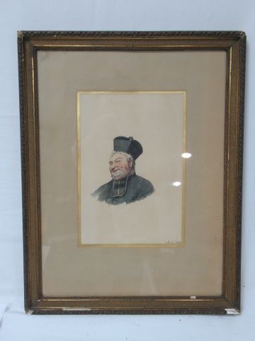 null B. NORDECH "Portrait d'écclesiastique" Aquarelle. Signée et datée 1893. 27 x...