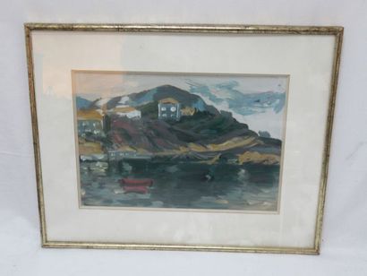 null Ecole moderne "Paysage à la colline" HSP. 21 x 32 cm Encadré sous verre.