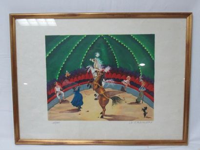 null D'après LA GIRAUDIERE "Scène de cirque" Lithographie en couleurs. Signée et...