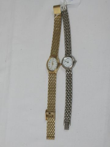 null Guy CLARAC Lot de deux montres de dame en acier et métal doré.