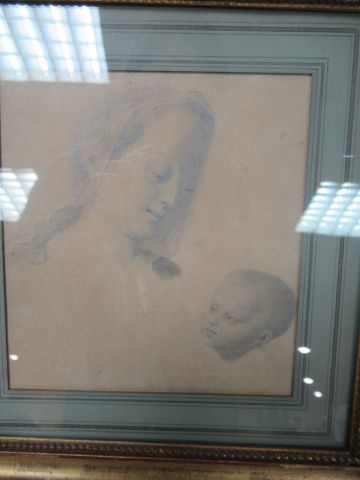 null Dessin, figurant une esquisse de Vierge à l'Enfant. 15 x 14,5 cm Encadrée sous...