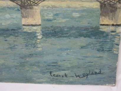 null WELANDE Franck "Paysage au Pont" HST, SBD. Contresignée à l'arrière. 66 x 93...