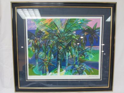 null D'après Camille HILAIRE "Paysage tropicale" Lithographie en couleurs. Signée...