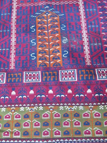 null PAKISTAN Ancien tapis Hachlou, à décor géométrique sur fond bordeaux. 195 x...