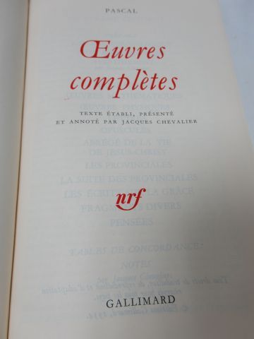 null LA PLEIADE, PASCAL, "Œuvres complètes", 1980