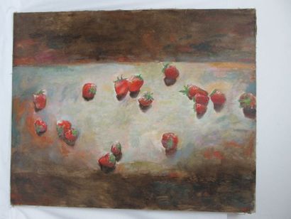 null HESPEL "Nature morte aux fraises" HST SBD. 81 x 101 cm