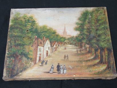 null Benoît GUEPY (?) "Paysage animé" Huile sur toile et daté 1861 (?). 23 x 32 cm...