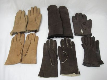 null Lot de 6 paires de gants pour homme en cuir et daim, dont une paire de moufles....