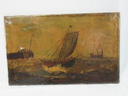 null TARABRIN (?) "Navires" Huile sur toile, signée et datée 1901. 40 x 65 cm (importante...