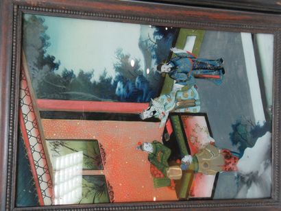 null 
CHINE Paire de fixés sous verre, figurant des scènes de palais. 47 x 32 cm...