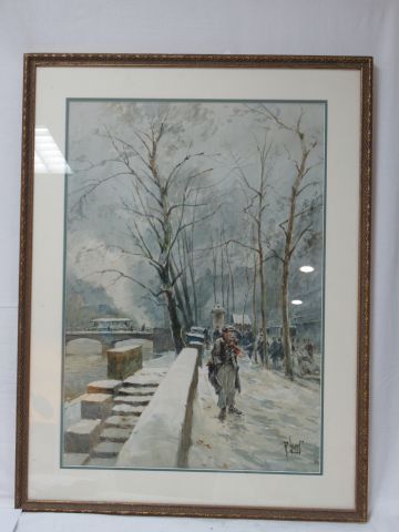 null 
René LEVERD (Hesdin, 1872 – Paris, 1938)
Bord de Seine animé à Paris en hiver
Plume,...