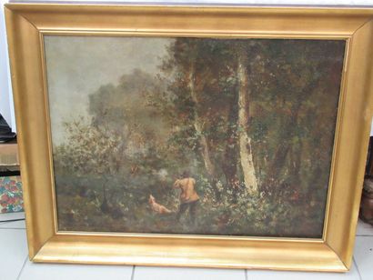 null 
A. G. RECOLIN "Scène de chasse" Huile sur toile, signée et datée 1902. 52 x...