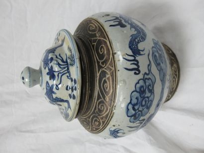 null 
CHINE Potiche en porcelaine blanche à décor de dragon bleu .XVIIIe siècle (?)....