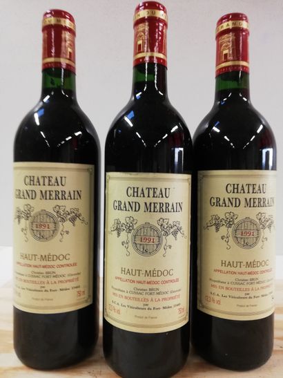 null 3 bouteilles de Château Grand Merrain. 1991. Haut Médoc. Propriétaire récoltant....