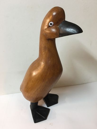 null Amusant canard en bois naturel sculpté H 35 cm