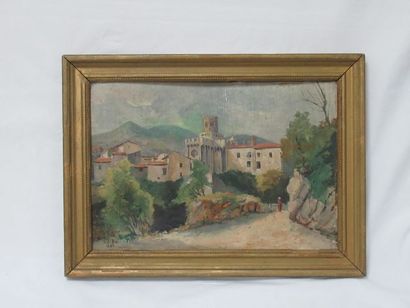 null A de BEC "Paysage au Château" Huile sur carton. SBG. Datée 1890. 27 x 37 cm...