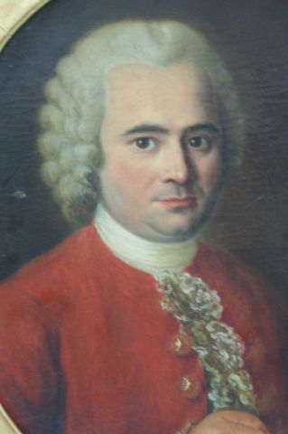 null Ecole française du XVIIIe siècle "Portrait d'homme à la redingote rouge" Huile...