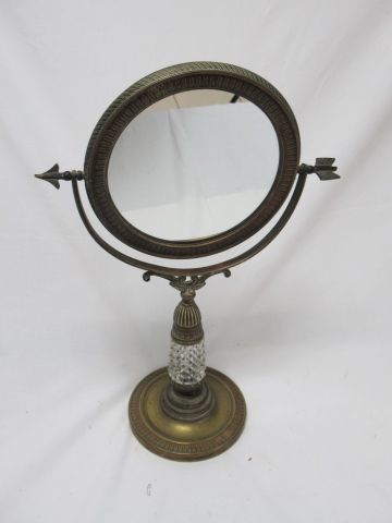 null Bronze and crystal pysched mirror. 19th century. Height: 37 cm