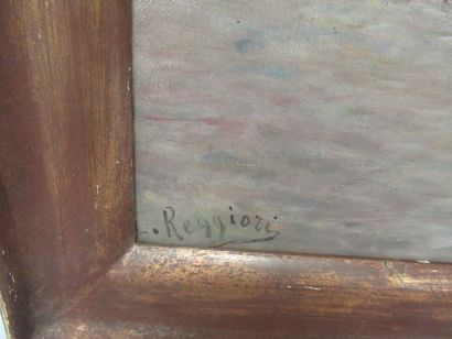  L. REGGIOSI, "Navires de pêche" Huile sur toile, signée en bas à gauche. 38 x 61...