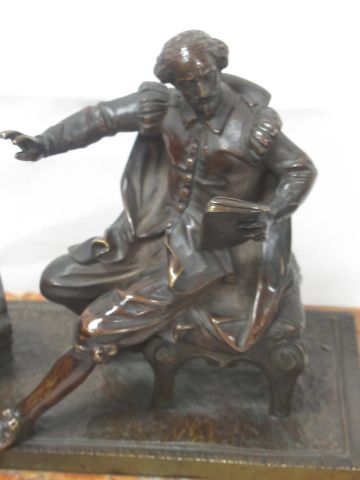 null Sculpture en bronze, figurant Shakespeare. Sur socle en marbre. 11 x 13 cm