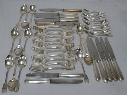 null CHRISTOFLE Silver-plated household set, including 12 knives, 12 forks, 12 dessert...
