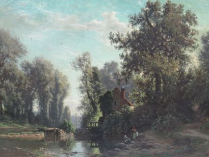  Alexandre GITTARD (1832-1904) 
"Lanvandières" 
Huile sur toile, SBD 
50 x 74 cm...