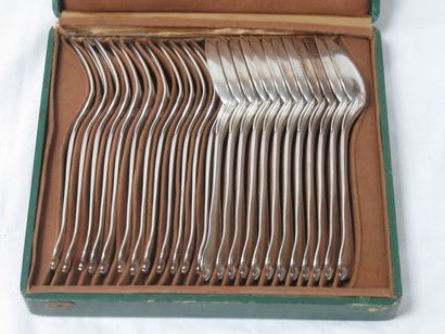  CHRISTOFLE Silver-plated household set of 12 forks and 12 spoons. Shell model. In...