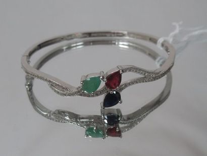 Bracelet in silver (opening), set with emeralds,...