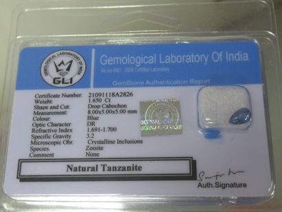  Tanzanite, 1,65 carats. Avec son certificat.