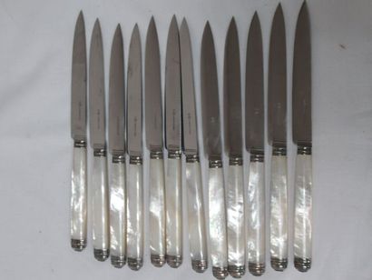  CARDEILHAC Set of 12 fruit knives mother of pearl handle metal ferrule and base,...