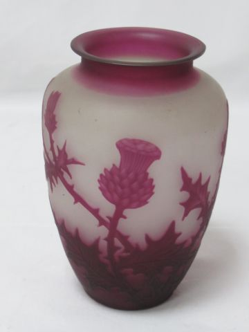 null C. VESSIERE ( NANCY) Glass vase with acid-etched decoration showing thistles...